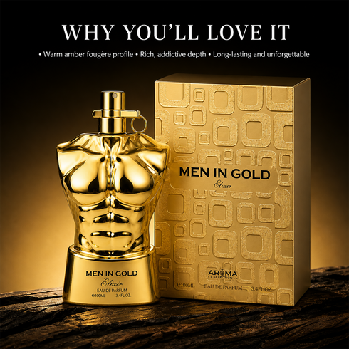 AROMA Men in Gold Fragrance Family Amber Fougere Perfume