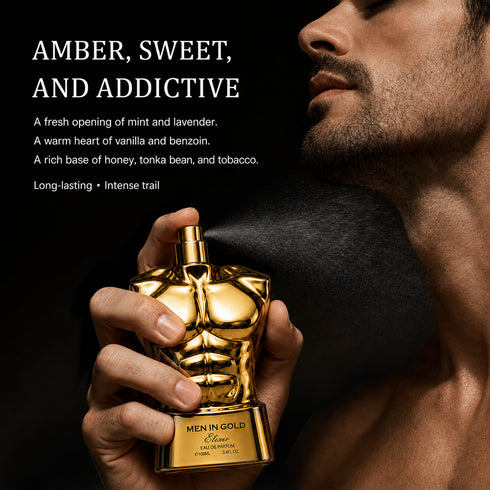 AROMA Men in Gold Fragrance Family Amber Fougere Perfume